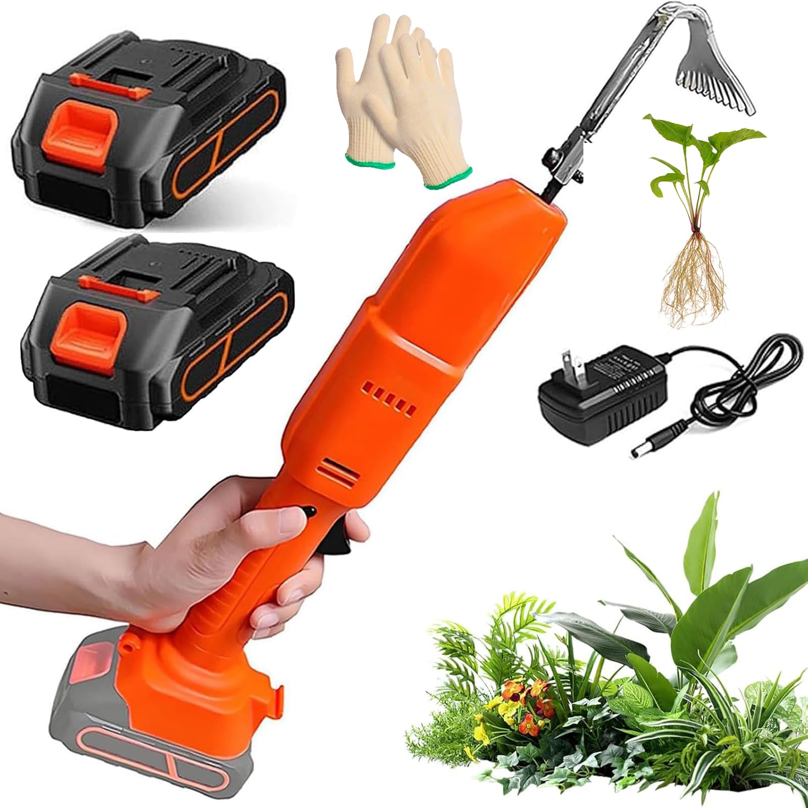 YXFAZPP Electric Handheld Mini Digging Hoe, Cordless Tiller Cultivator For Soil Loosening And Weeding In Gardens And Greenhouses two batteries (two batteries)