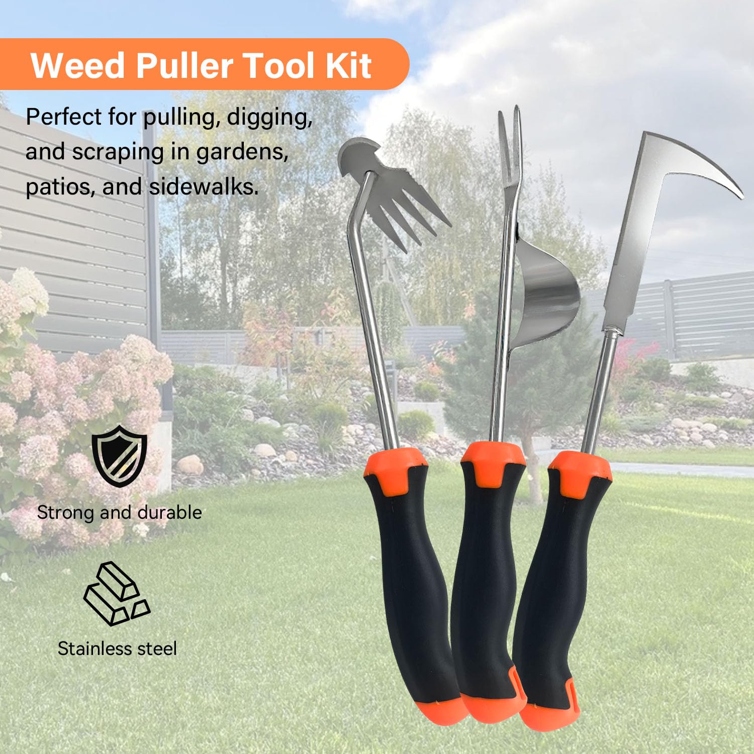 Paquete de 3 herramientas extractoras de malezas, desmalezadora manual, herramienta de excavación de hendiduras de acero inoxidable, herramienta multiusos para jardinería