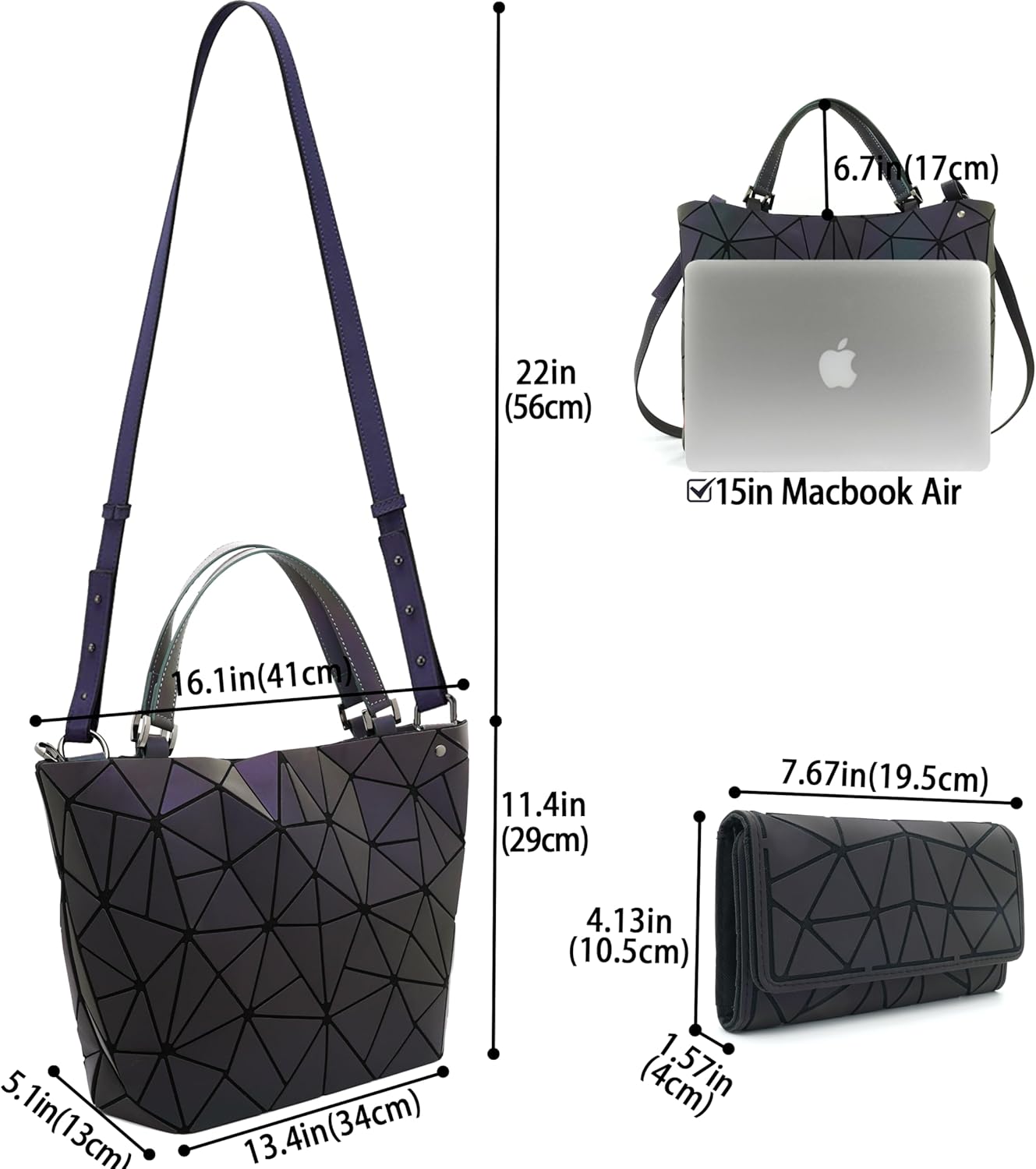 Geometric Luminous Crossbody Bag Set Reflective Holographic Handbag with Adjustable Shoulder Strap Unique Multi Compartment Magic Color Changing Premium Bundle - Image 3