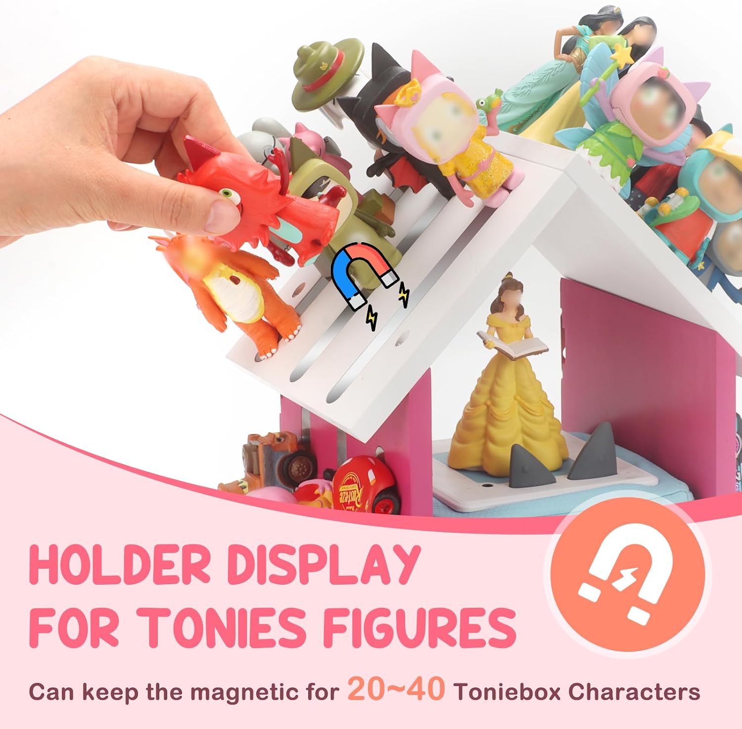 House for Tonies Box 1/2 Magnetic Storage Shelf, Holder for TonieBox (Display 20–40 Tonies Figures and Characters), Wall Shelf Organizer for Tonie—Suitable for Wall Mounting or Desktop Use