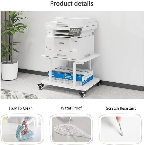 PUNCIA 2-Tier Laser Printer Stand with Storage Shelf Movable Copier Stand