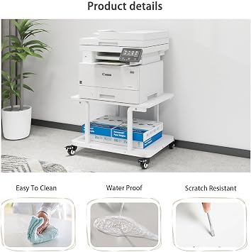 PUNCIA 2-Tier Laser Printer Stand with Storage Shelf Movable Copier Stand