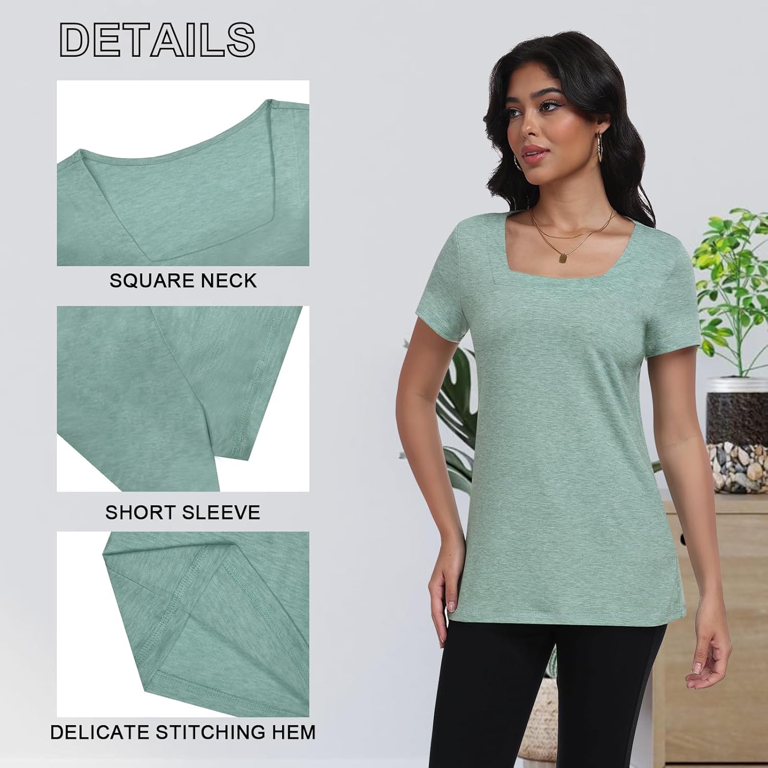 Women T Shirts 3 Pack Basic Womens Tops Short Sleeve Square Neck Tees for Women Casual Summer Outfits Clothes 2025 - Image 6