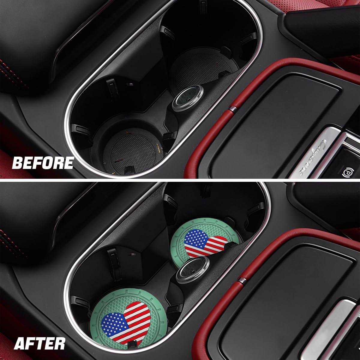AUCELI 4PCS American Flag Car Cup Holder Coasters, Light Green image 3