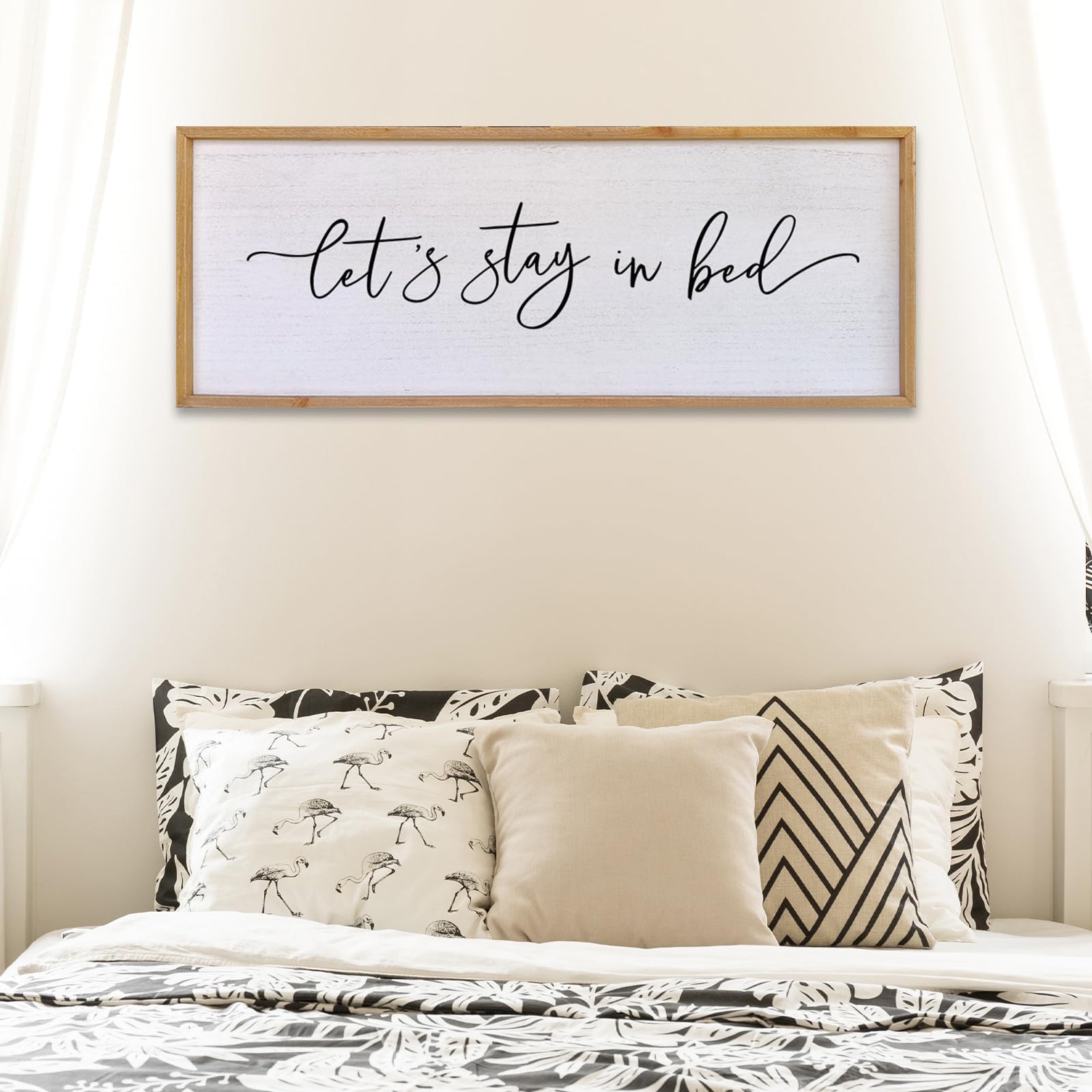 Amazon.com: Lets Stay In Bed Wall Decor 40”X15” Large Farmhouse Master Room Above Bed Soild Wood ...