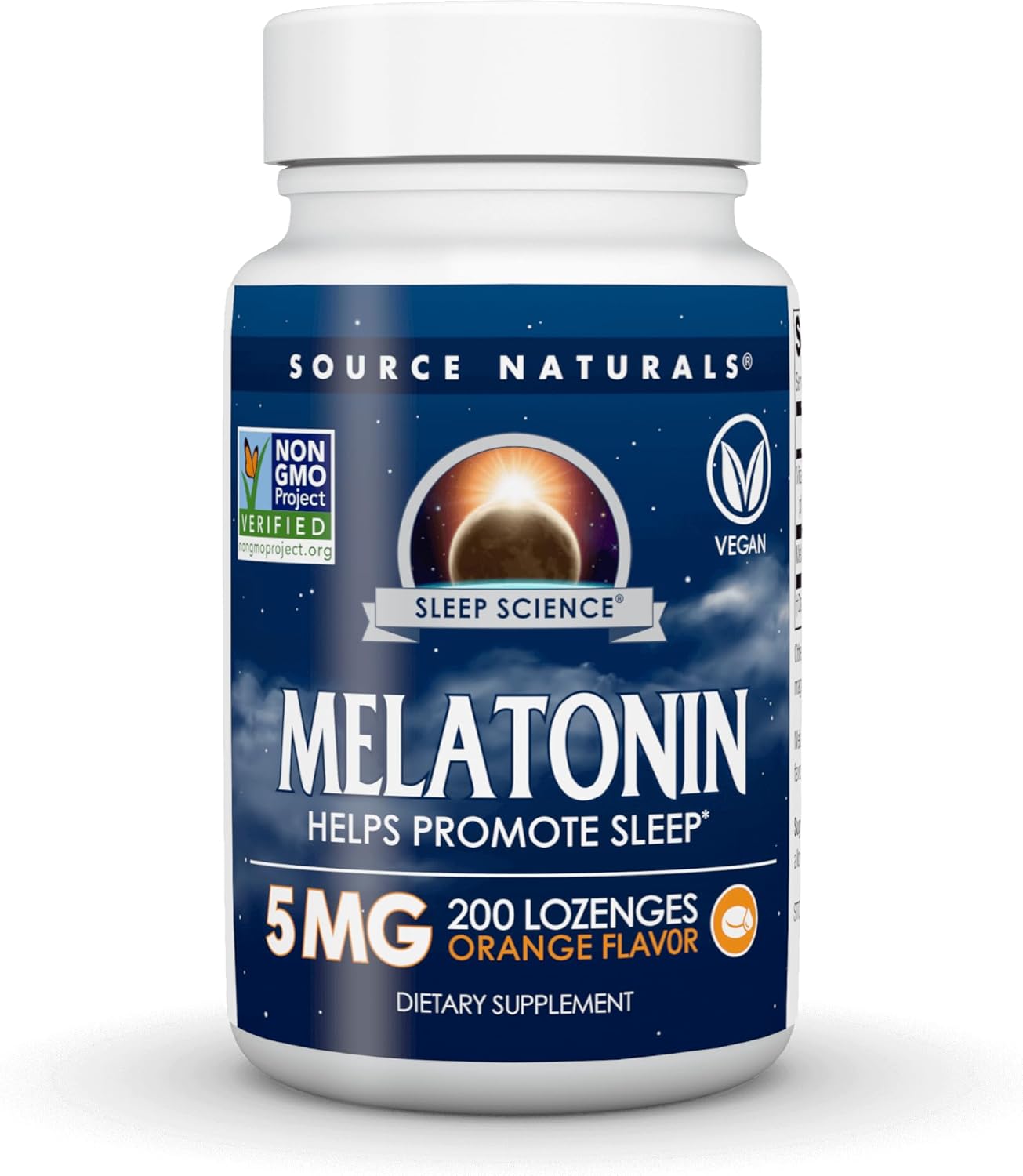 Source Naturals Sleep Science Melatonin, Helps Promote Sleep* - 5 mg - 200 Orange Flavored Vegan Lozenges