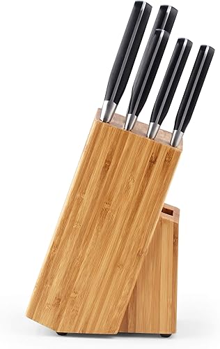 Vista 18 de Cook N Home Juego de cuchillos de cocina con bloque de almacenamiento de bambú, 15 piezas, hoja de acero inoxidable de alto carbono, color negro