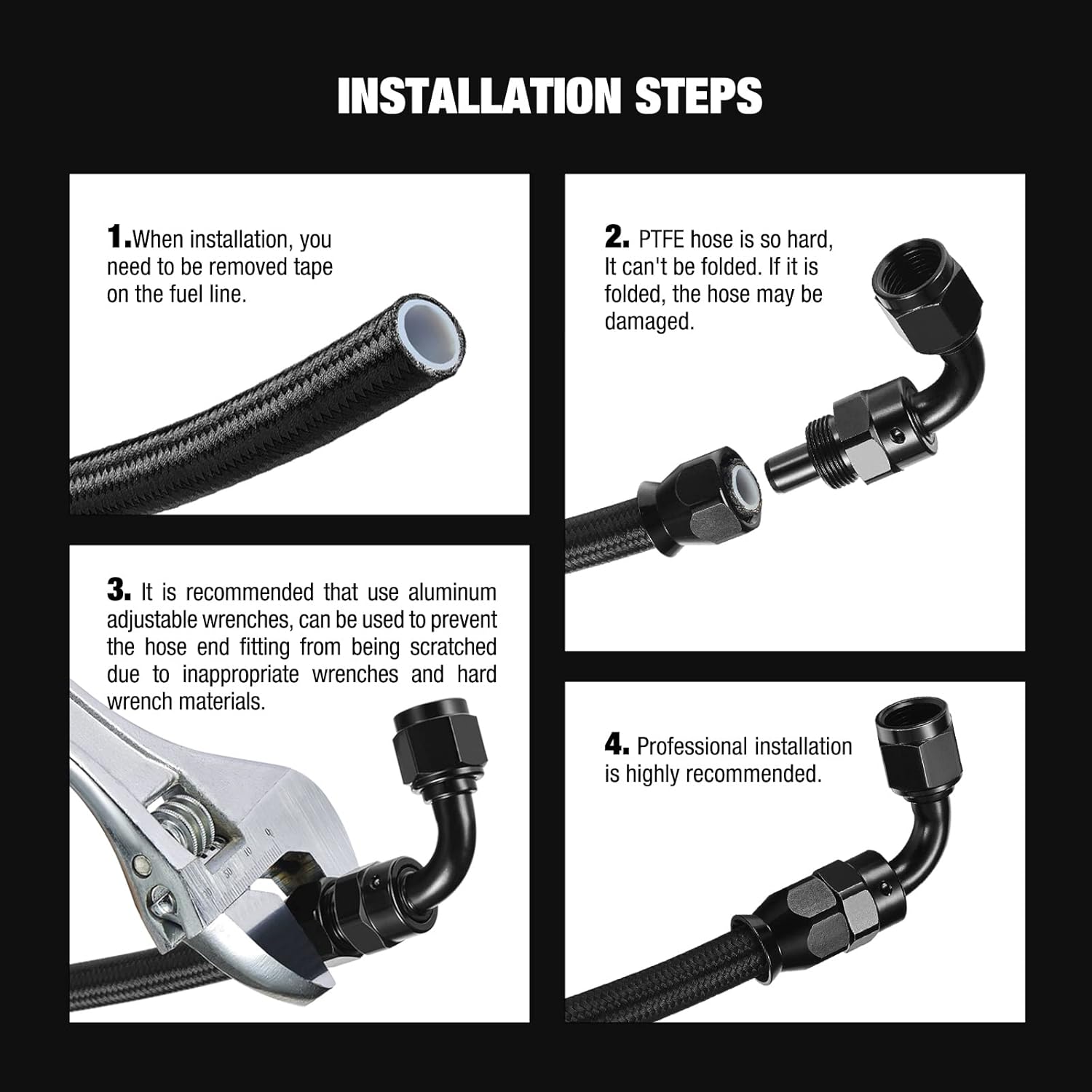 8AN 10FT Fuel Line Hose Kit, Black E85 Nylon Stainless Steel Braided Fuel Line with 8PCS Swivel Fittings