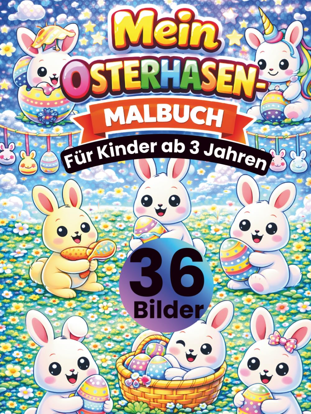 Mein Osterhasen Malbuch für Kinder ab 3 Jahren: 36 süße Osterhasen-Motive zum Ausmalen – Ostern Ausmalbuch für Kinder mit Osterhase, Ostereiern & ... Kreativität, Feinmotorik & Konzentration