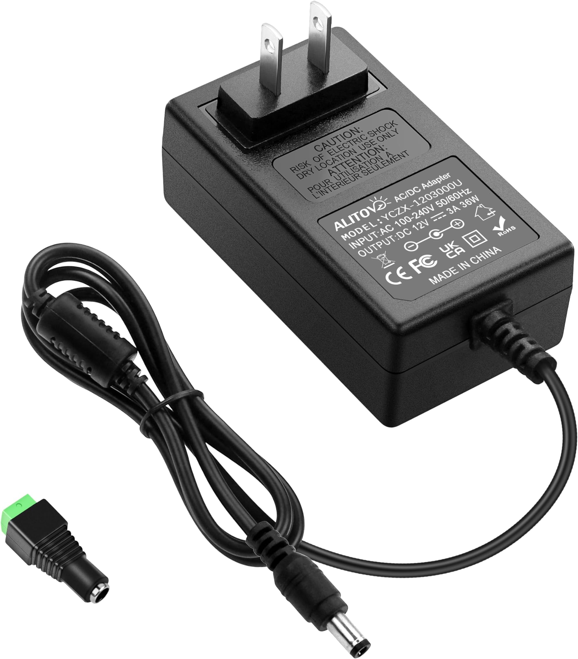 ALITOVE 12V DC Power Supply 3A 36W Universal AC Adapter 100-240V 50-60hz to 12 Volt Power Adapter Cord 3Amp 2.5A 2A 5.5mm x 2.5mm 2.1mm for LED Strip Light CCTV Security Camera PC Monitor and More
