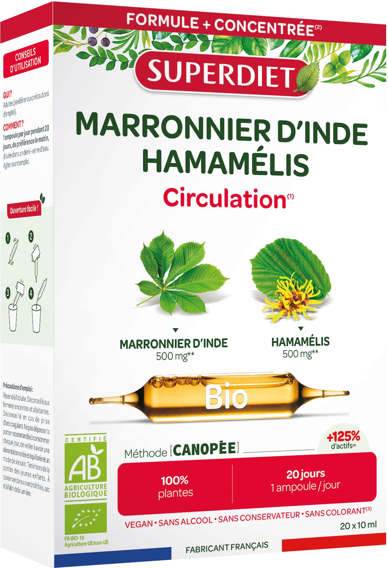 Marronnier d'Inde, Hamamélis Bio - Circulation sanguine - Ampoules