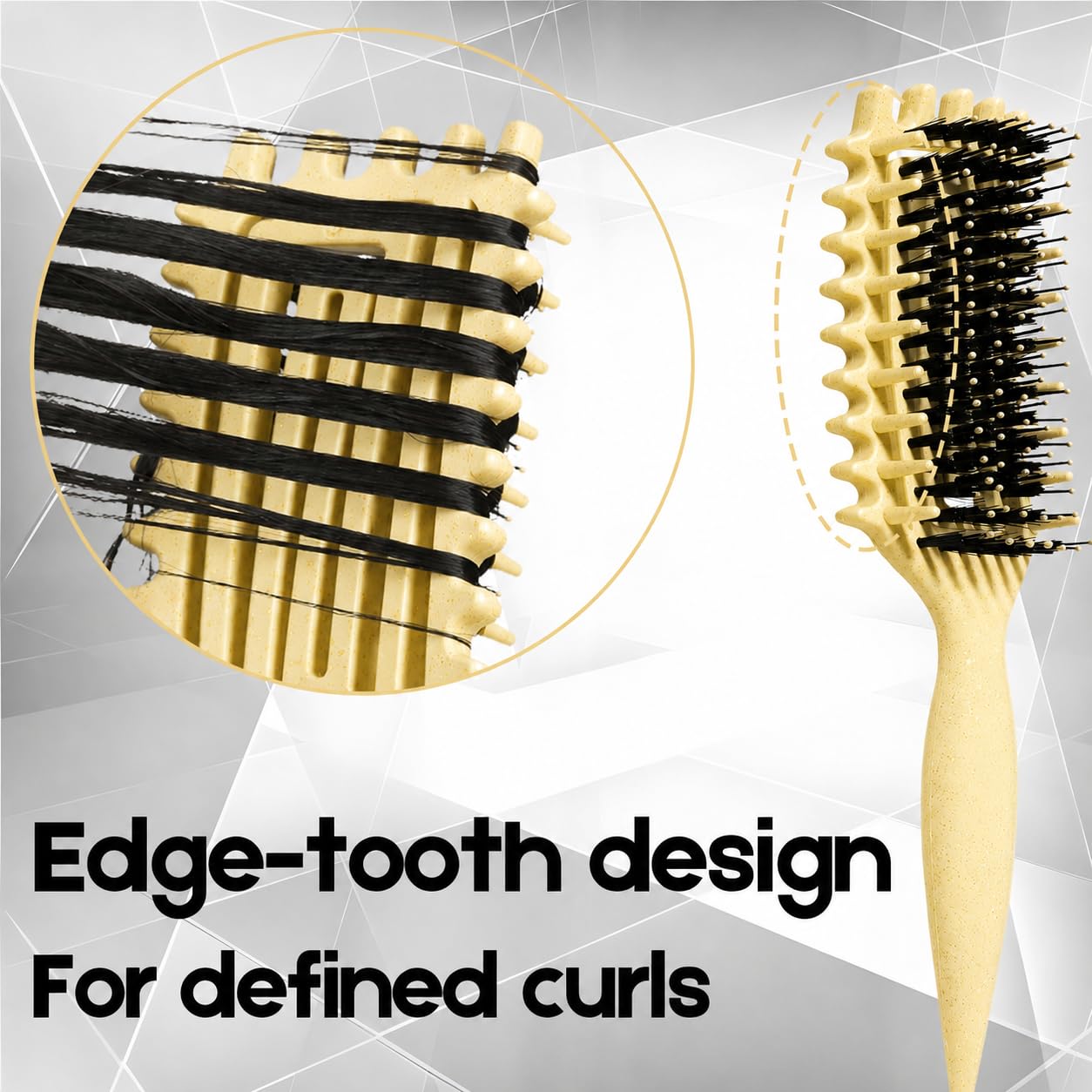 Candybrush - Spazzola per capelli ricci, per districare, modellare e definire i ricci, per donne, uomini, capelli bagnati e asciutti (giallo crema)