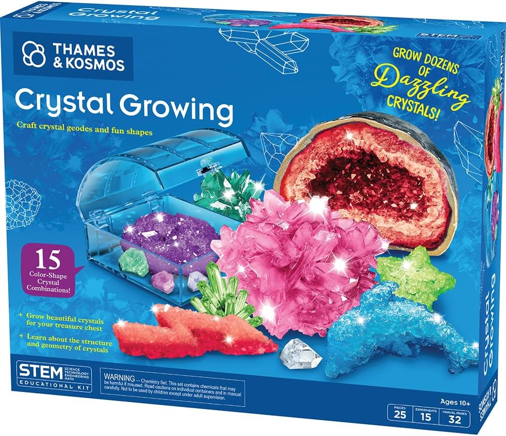 Thames & Kosmos Crystal Growing | STEM Experiment Kit | Grow Dozens of Dazzling, Colorful Crystals! | Learn about Crystallization & Conduct Classic Science Experiments | Make Crystal Geodes | Ages 10+