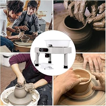 25cm Pottery Wheel Machine 380W Ceramic Forming Machine with Electric LCD Display Screen, Foot Pedal and Detachable Basin for Ceramic Work Art Craft (White)
