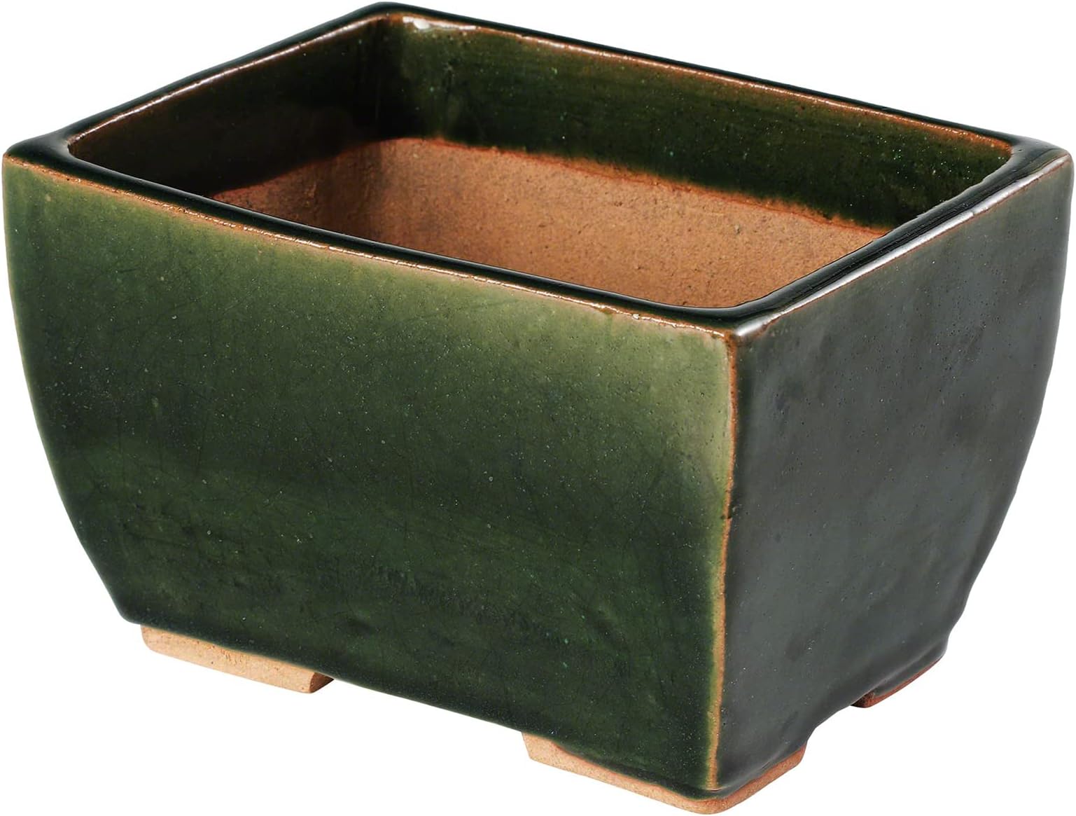 Wazakura Tokoname Bonsai Pot, 13.5cm (5.3 in), Small Handmade Rectangular Green Glazed with Drainage Holes, Made in Japan, Ceramic Plant Pots Indoor and Outdoor, Decorative Flower Planter