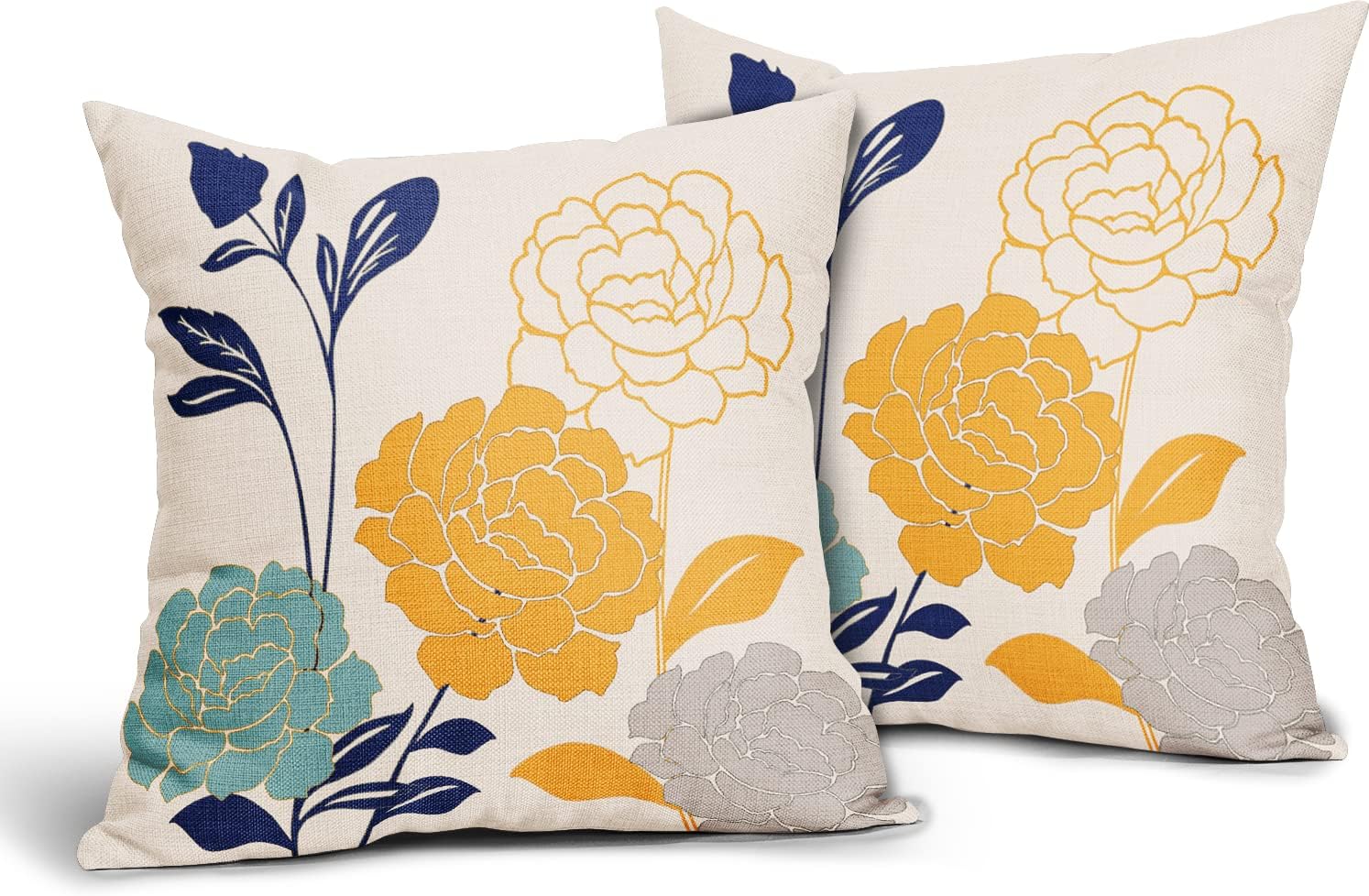 Flowers Outdoor Pillow Covers 20x20 Set of 2, Teal Grey