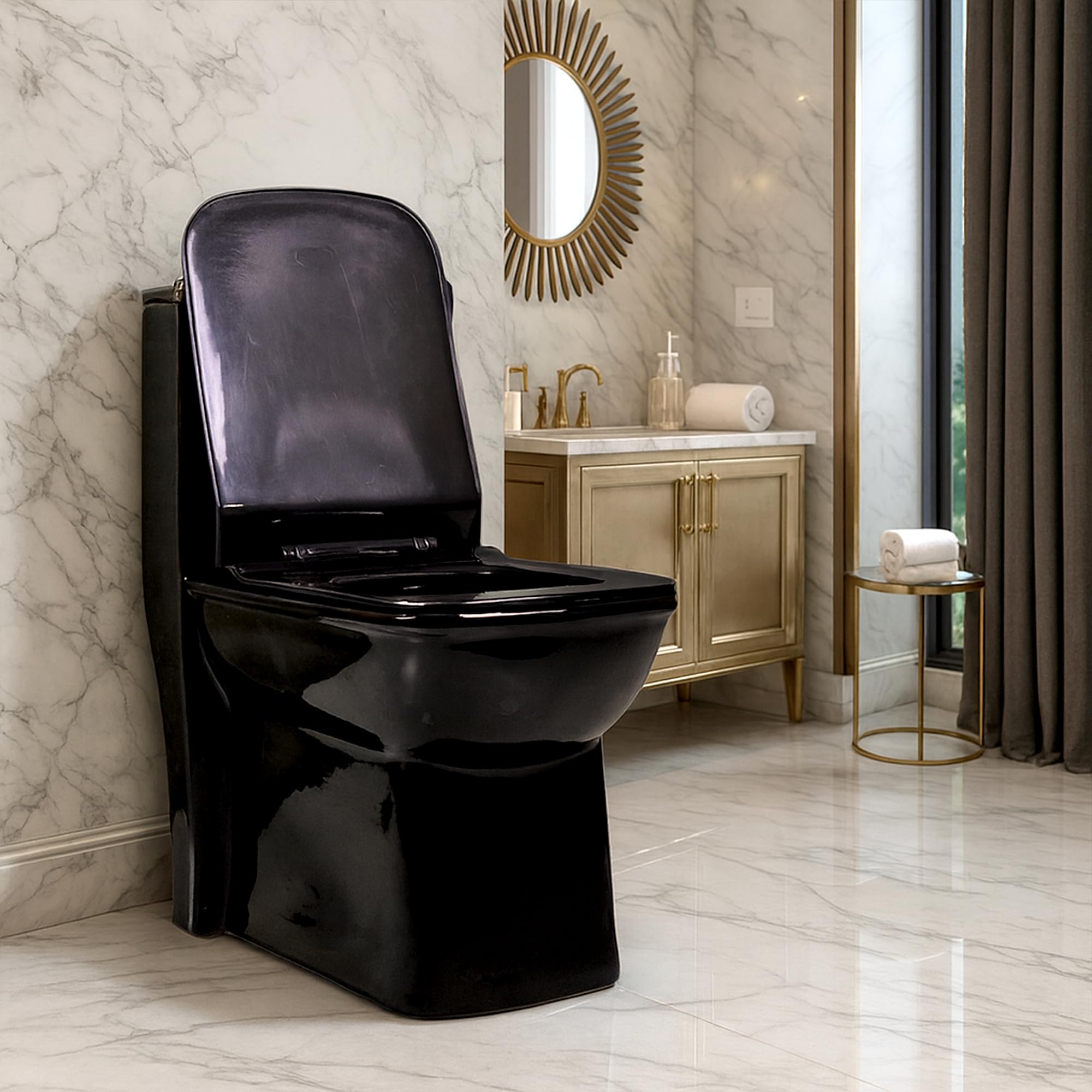 KrissKross Premium Rimless Floor Mounted One Piece Water Closet Ceramic Western (Black)