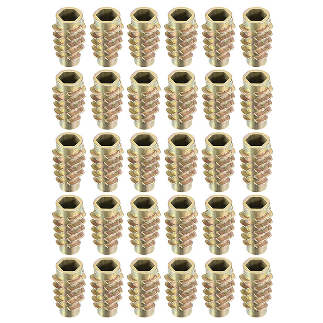 uxcell Furniture Threaded Insert Nuts Zinc Alloy Hex-Flush M6 Internal Threads 20mm Length 30pcs