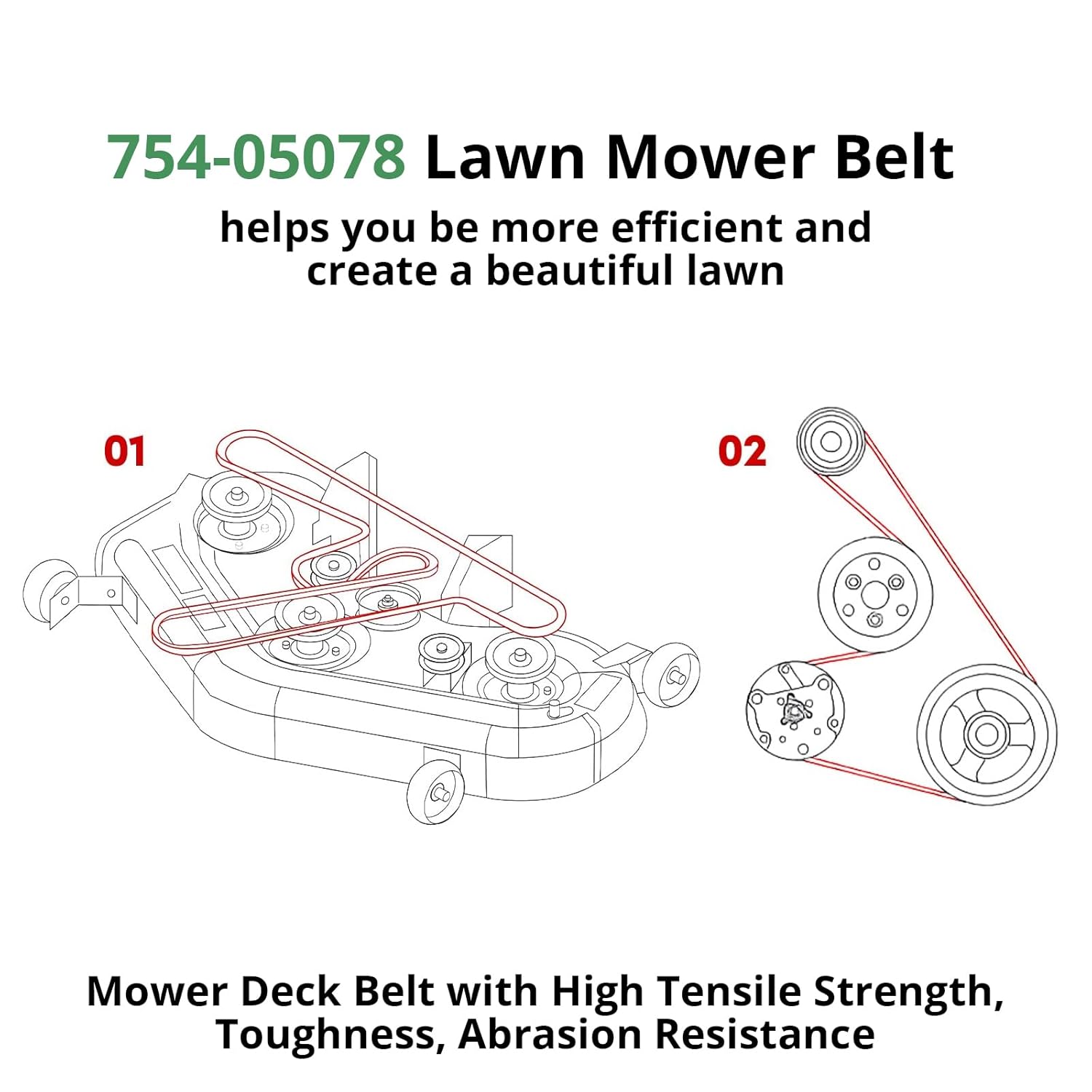 954-05078 Mower Belt Replacement for Cub Cadet/MTD/Troy-Bilt 754-05078 Compatible with Husqvarna 574845603, Exmark 1-413308, 413308 50'' Deck Lawn Mower Tractor Belt (5/8" x 143 1/4")