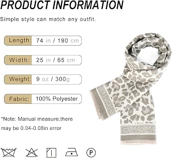 Sumato Leopard Print Scarf for Women - Soft Warm Winter Scarves, Comfortable Fashion Accessory, Elegant Lightweight Wrap