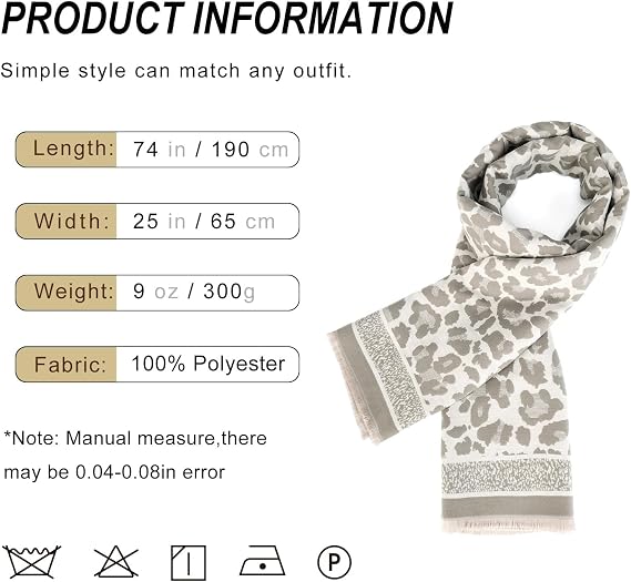 Sumato Leopard Print Scarf for Women - Soft Warm Winter Scarves, Comfortable Fashion Accessory, Elegant Lightweight Wrap