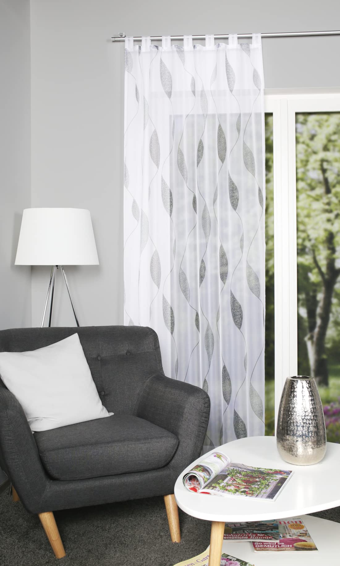 HOMEbasics 49462 Paolo Tab-Top Curtain Transparent Printed Stone 225 x 140 cm, W 55.1" x L 88.6" (1 Panels) - Image 4