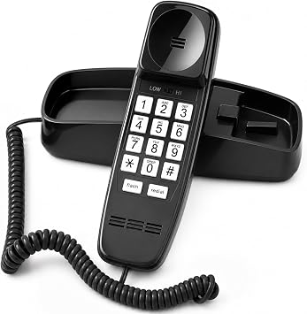 Uvital Corded Phones for Landline, Wall-Mounted LandlineTelephones, Black | Loud Ringer, Home or Office Phone, No Power Required, Emergency Telephone, Black