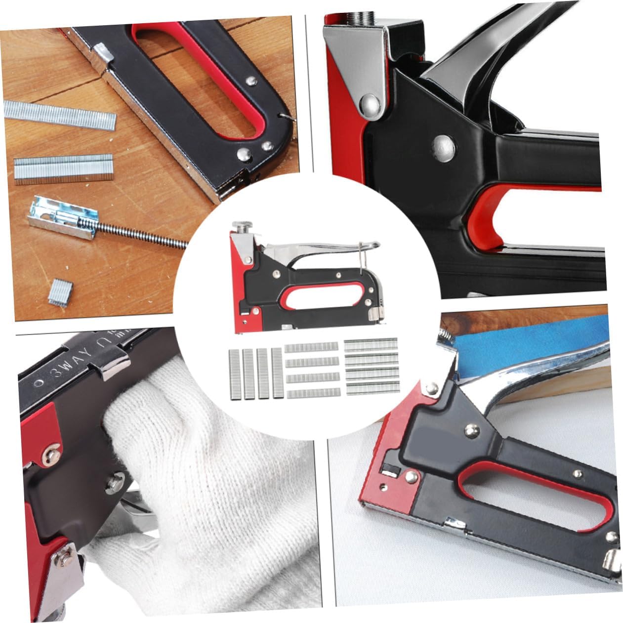 Beavorty Heavy Duty 3-in-1 Handheld Nailer Staple Gun Multi-Function Stapler Tool with 3 Boxes Nails for Woodworking Renovation and Construction Use