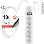 GE 6-Outlet Protecteur de surpression, 6 Cord d'extension Ft, bande de puissance, 800 Joules, Flat Plug, Couvertures de sécurité Twist-to-Fermer, Lumière de l'indicateur protégé, UL Inscrit, Noir, 33661