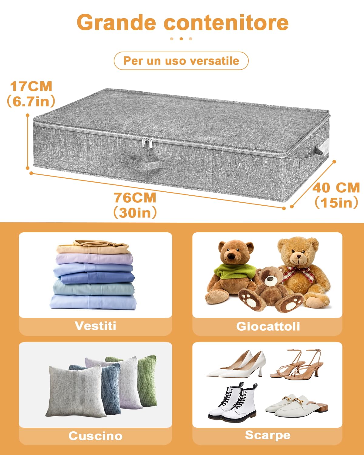 mepure 2 Pezzi Contenitori Sottoletto Rigido, 50L Scatole Sotto Letto Contenitore con 3 Maniglie e Cerniera, Tessuti Scatole di Pieghevole Utilizzato per Armadio Coperta Vestiario Piumoni, 76x38x17cm