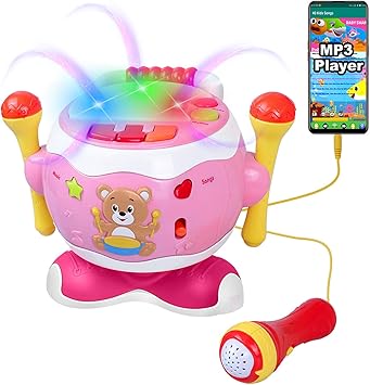 Rabing Jouet De Tambour Musical Pour Bebe Tambours De Musique Enfants Avec Lumieres Clignotantes Et Microphone Jouets Educatifs Pour Bebe Pour 1 6 Ans Enfants Apprenant Des Jouets Educatifs Tambours Amazon Fr Jeux