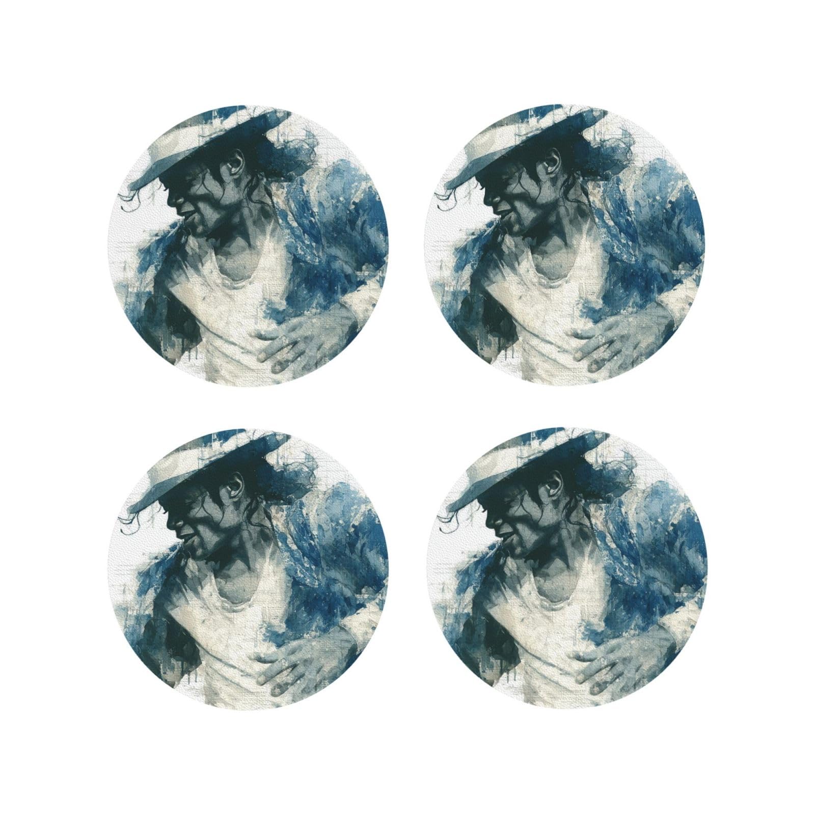 Coasters Set of 4 Round Leather Coaster Quick-Dry Drink Michael Jackson Coasters for Desk Absorbent Mugs Pads Tabletop Protection Pad Heat Resistant Coffee Cup Mat for Kitchen Bar