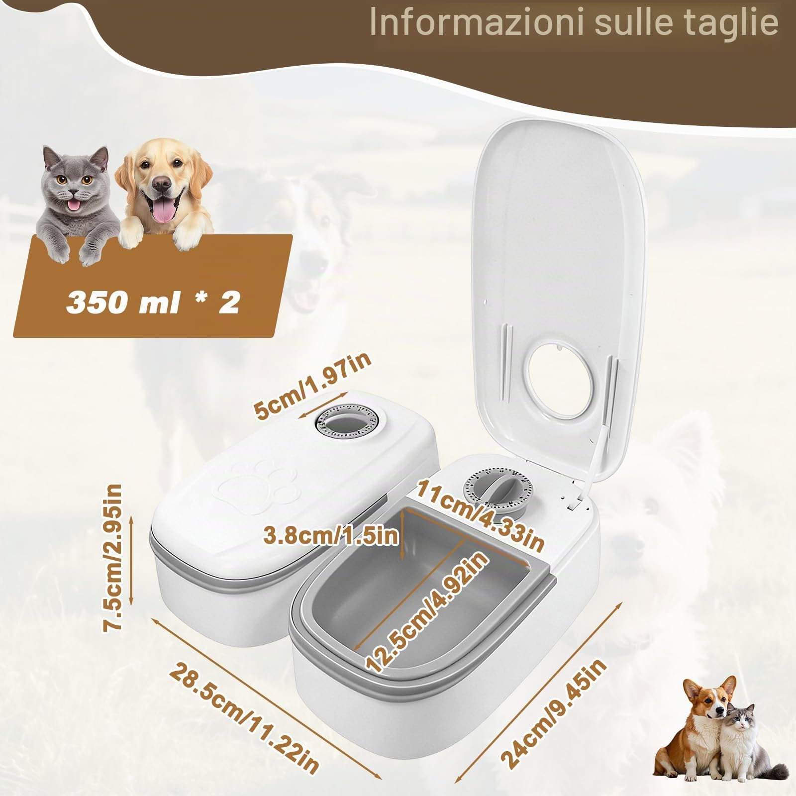 Distributore Automatico Cibo Gatti con Timer 48 ore, Dispenser Crocchette Gatto Cane 700 ml Lavabile, Mangiatoia Automatica per Animali Domestici, Alimentatore per Secco e Umido Gatti Cani di Piccola