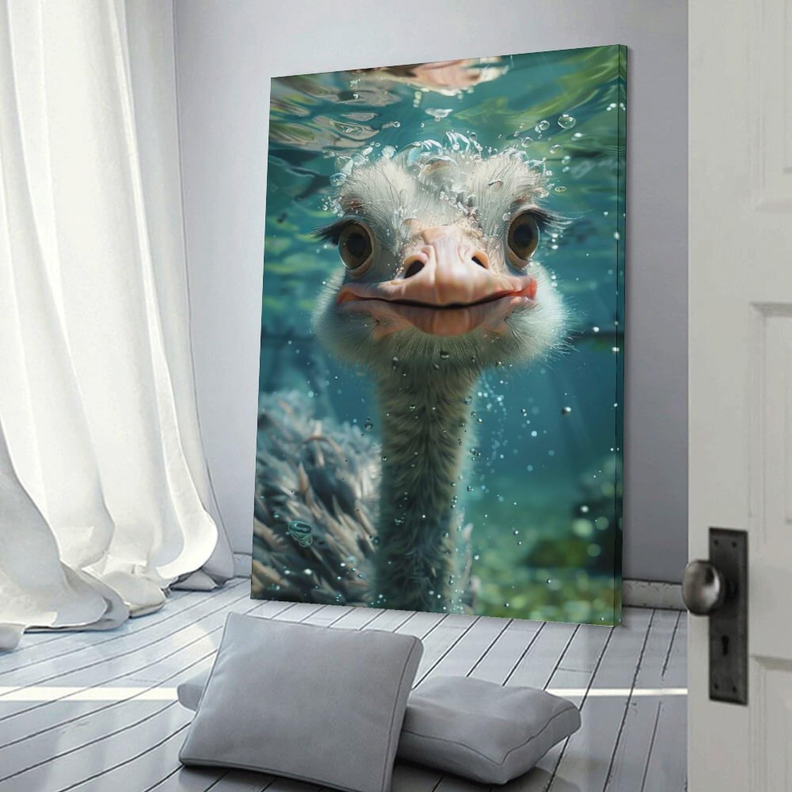 Junmoney Canvas Wall Decor Ostrich, 12x18inch(30x45cm), for Bedroom Decor, Cosy Corners Or Studios, Decorative Wall Art for Cosy Rooms