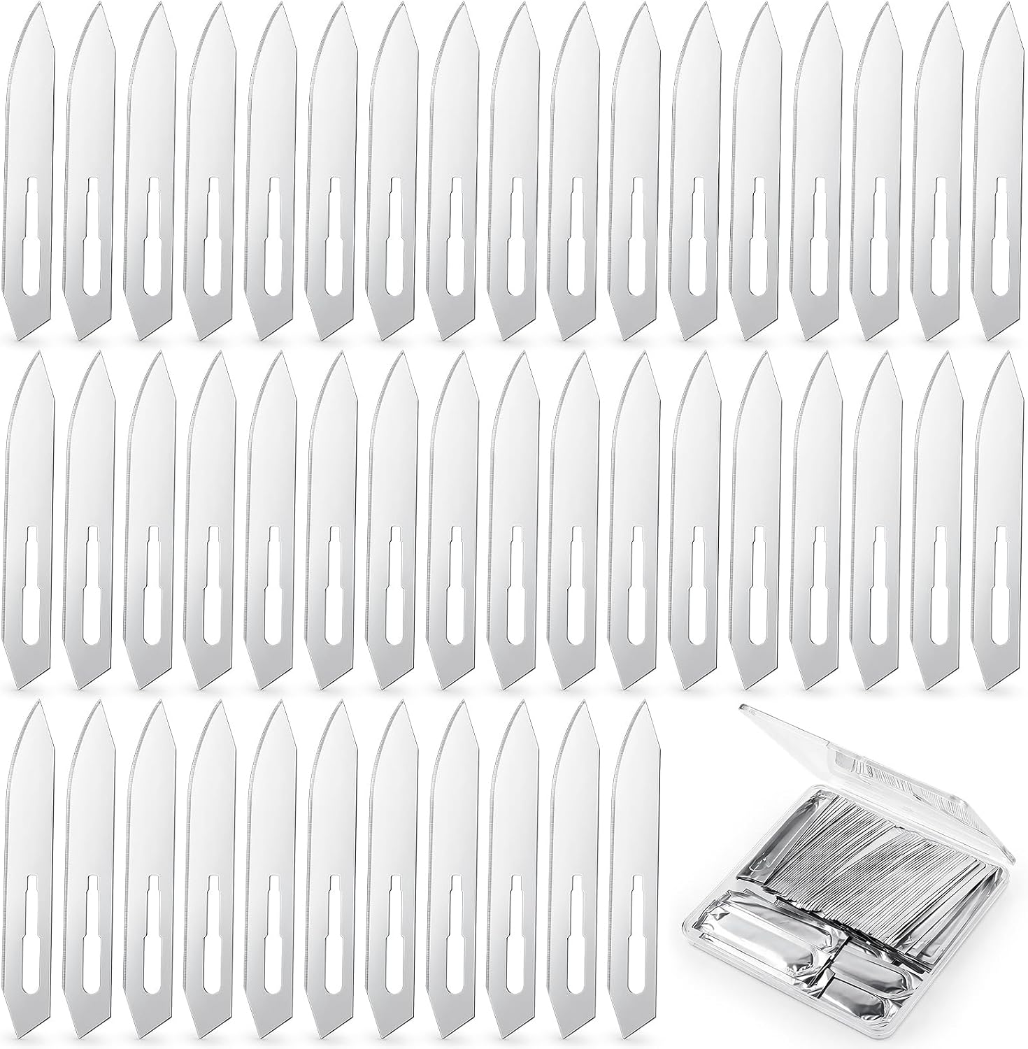 100 Pcs #60 Stainless Scalpel Blades, Individually Foil Wrapped, 7cm Industrial Utility Knife Stainless Craft Blades for Precision Cutting, Crafting, Model Making & DIY Projects