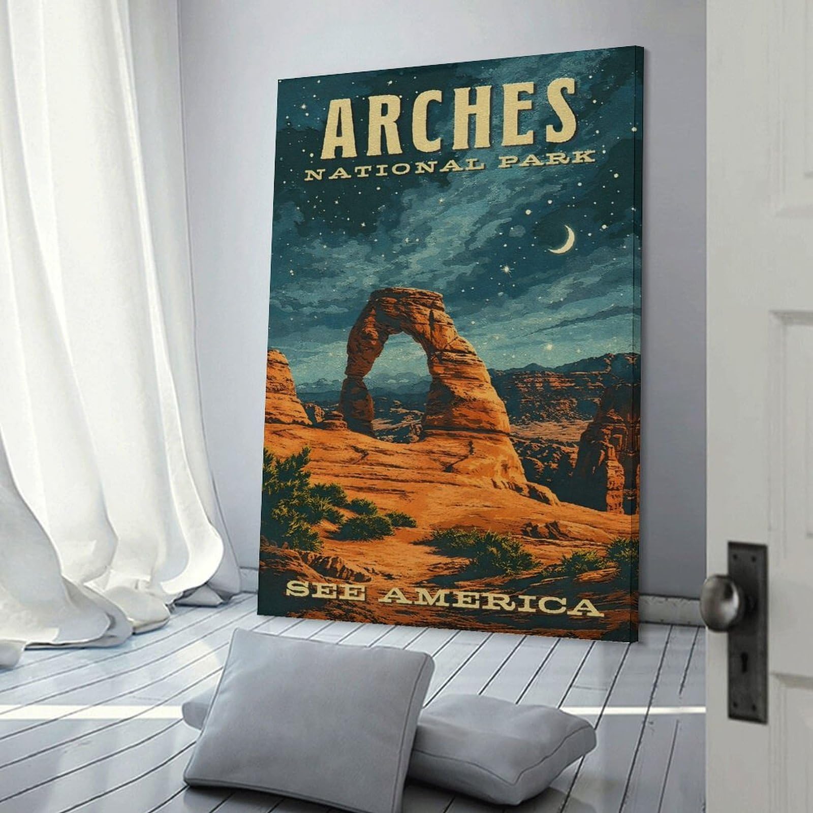 Junmoney Arches National Park Vintage Canvas Wall Decor 24x36inch(60x90cm), for Calm Bedrooms, Home Corners Or Flats, A Warm Accent for Relaxed Interiors