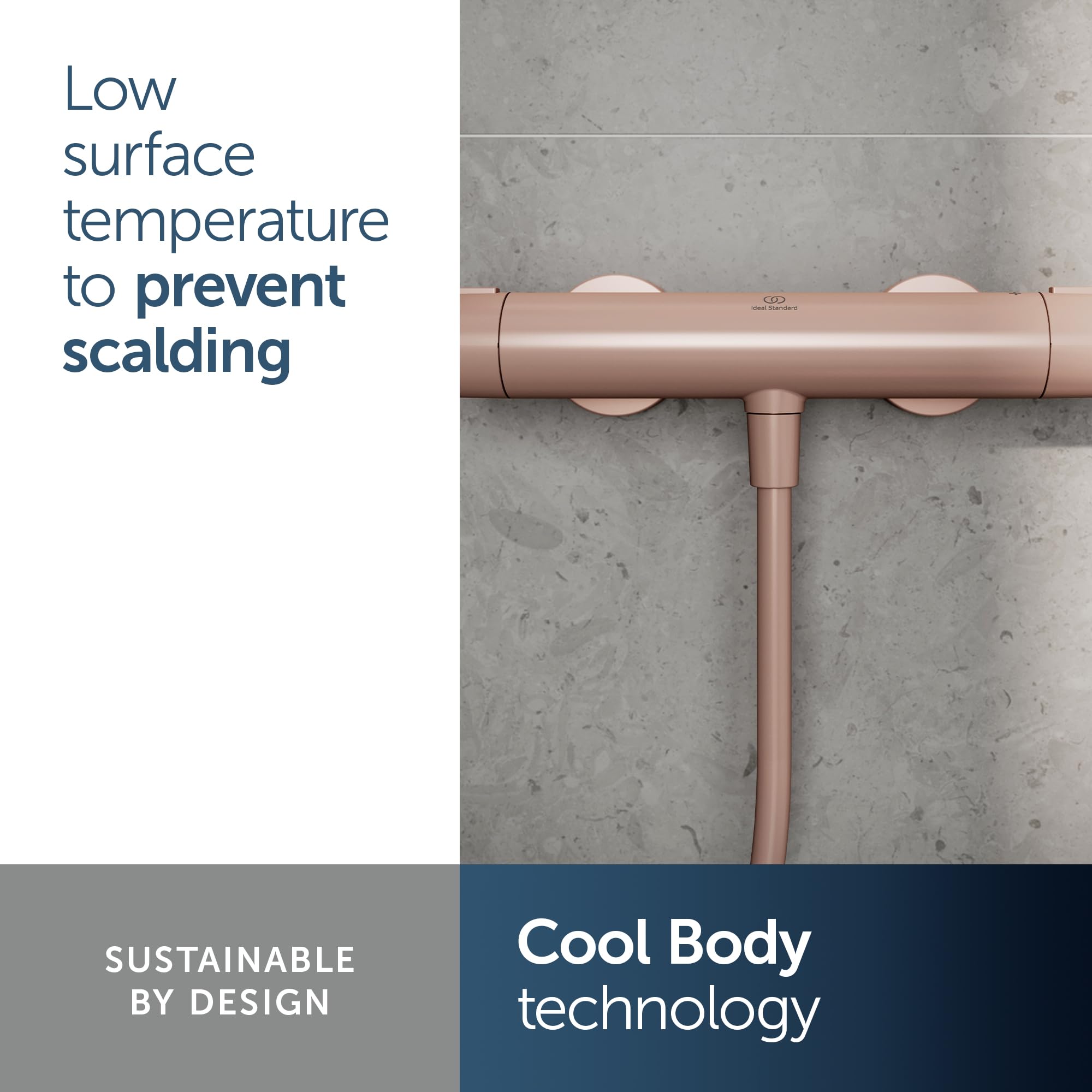 Ideal Standard Ceratherm Alu+ Monomando ducha exterior wykonany w 100% z aluminium pochodzącego z recyklingu, energooszczędne i wodne z funkcją termostatu, kolor różowy (292 x 105 x 72 mm)