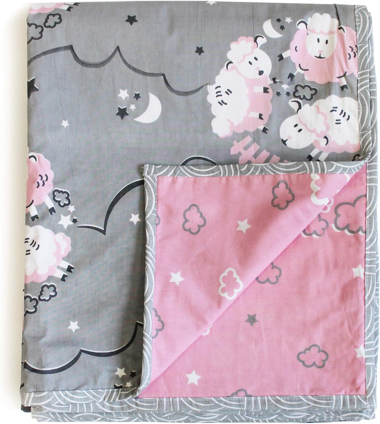 Silverlinen Counting Sheep 100% Cotton 3 Layer Reversible Single Blanket Dohar for Kids for Girls - Pink(Size 56x70 Inches)