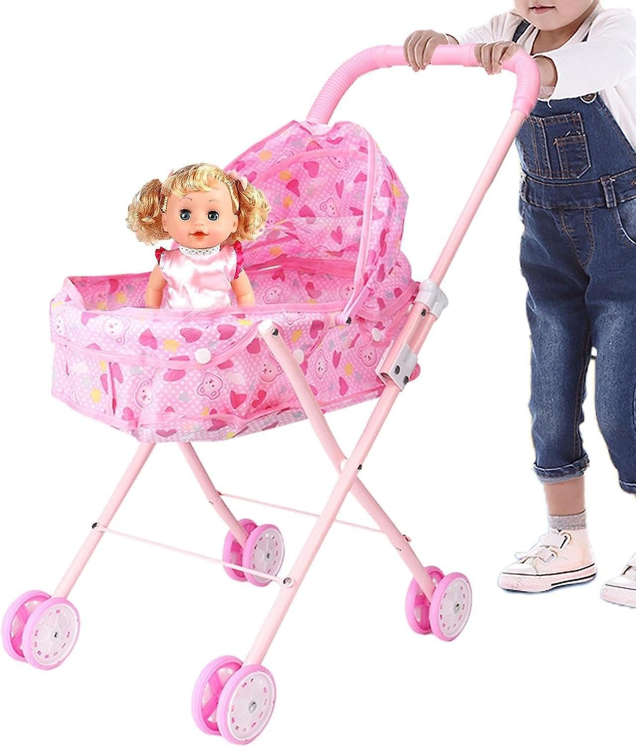 LUPSERO Stroller Baby Toy with Real Moving Stroller Toy for Kids Stroller Baby Doll Toy Set (Multicolor)