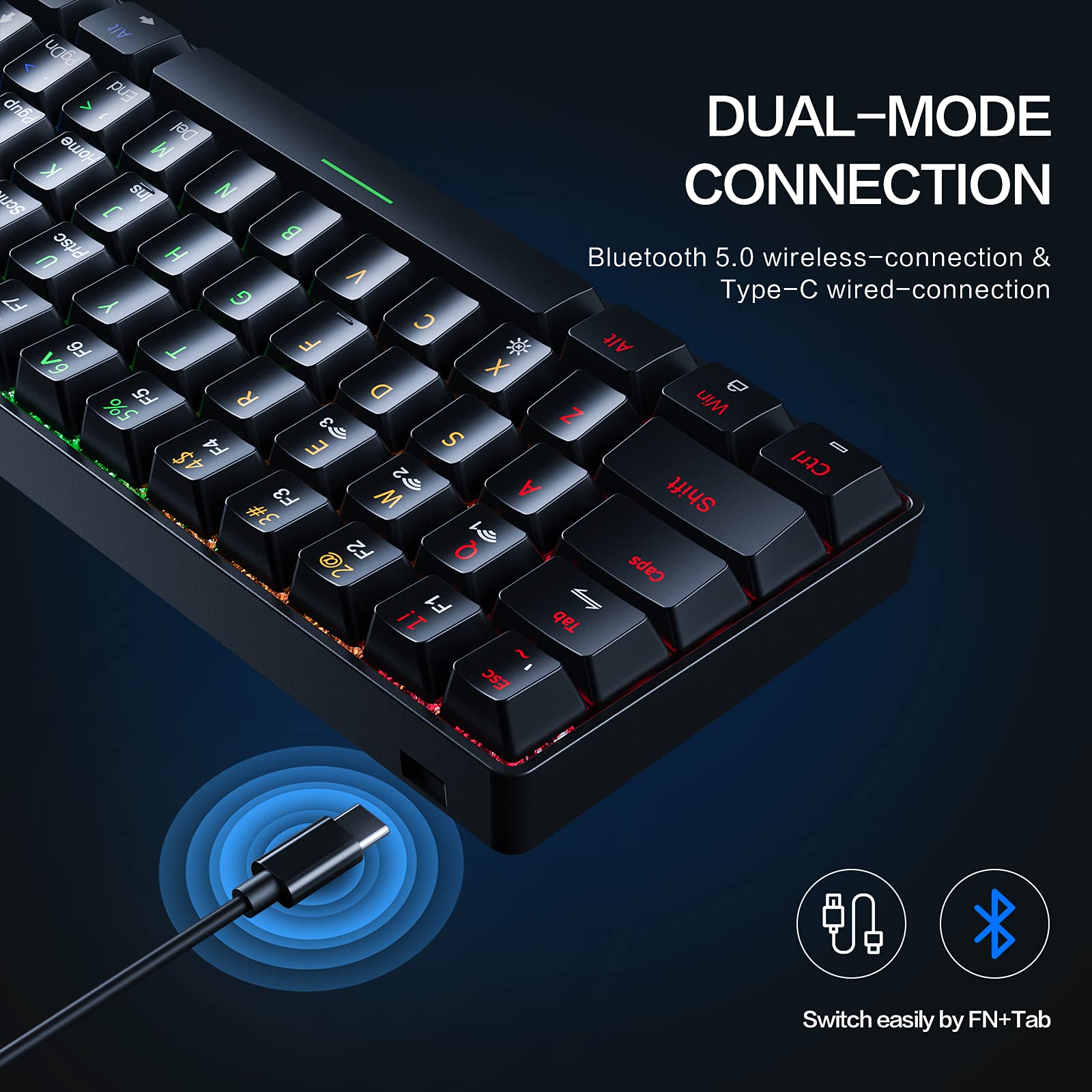 Mechanical Wireless Keyboard, Inphic V930B Mini 60 Compact Office