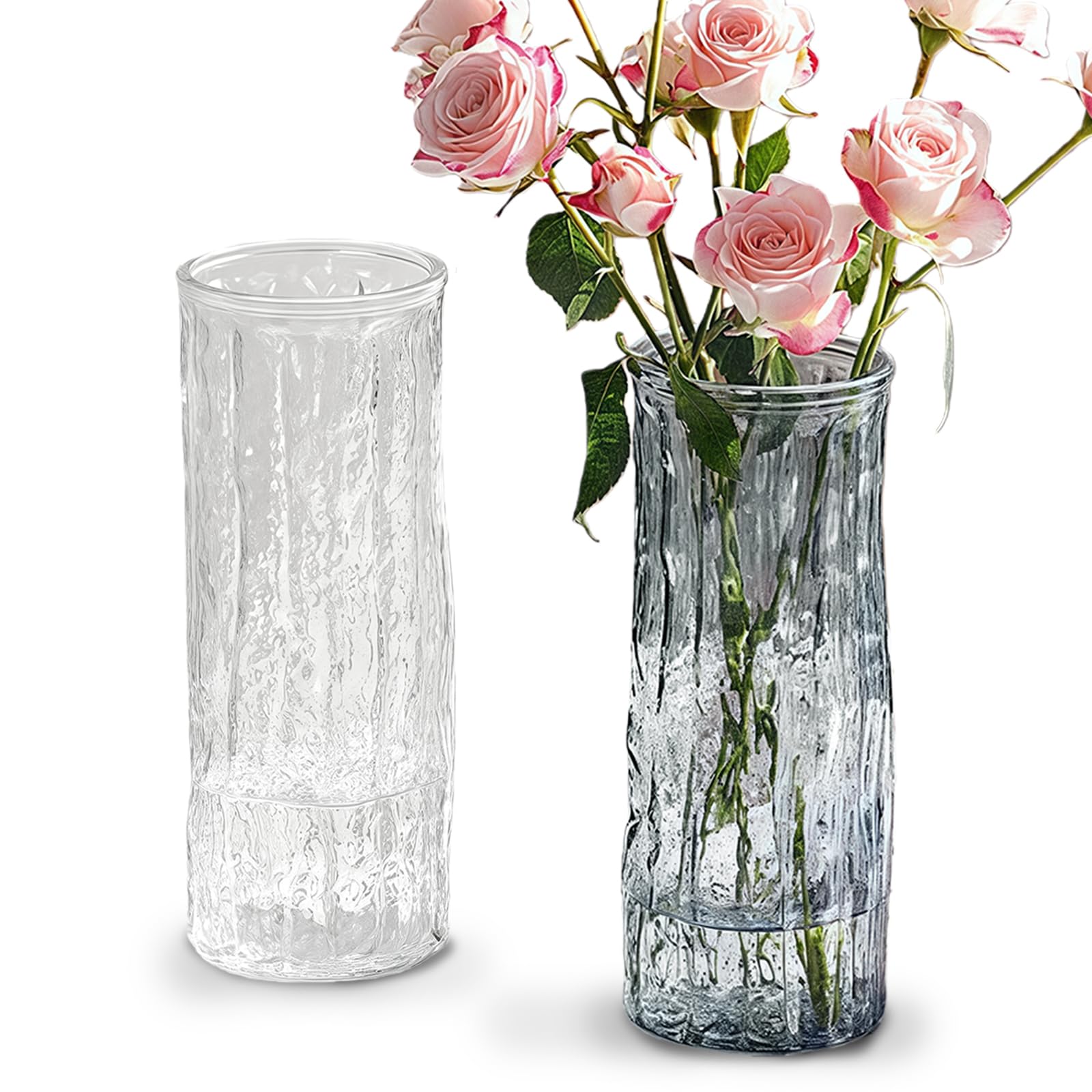 Vases, Set of 2 Glass Flower Vase for Minimalist Modern Home Decor, Decorative Flowers Vase for Wedding Dinner Table Office Bedroom ，7.9“x 2.6”