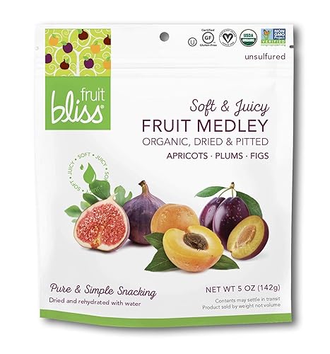 Fruit Bliss Mezcla de frutas secas Mezcla de frutas de albaricoques orgánicos, secos y sin hueso, ciruelas e higos Snacks de frutas orgánicas,