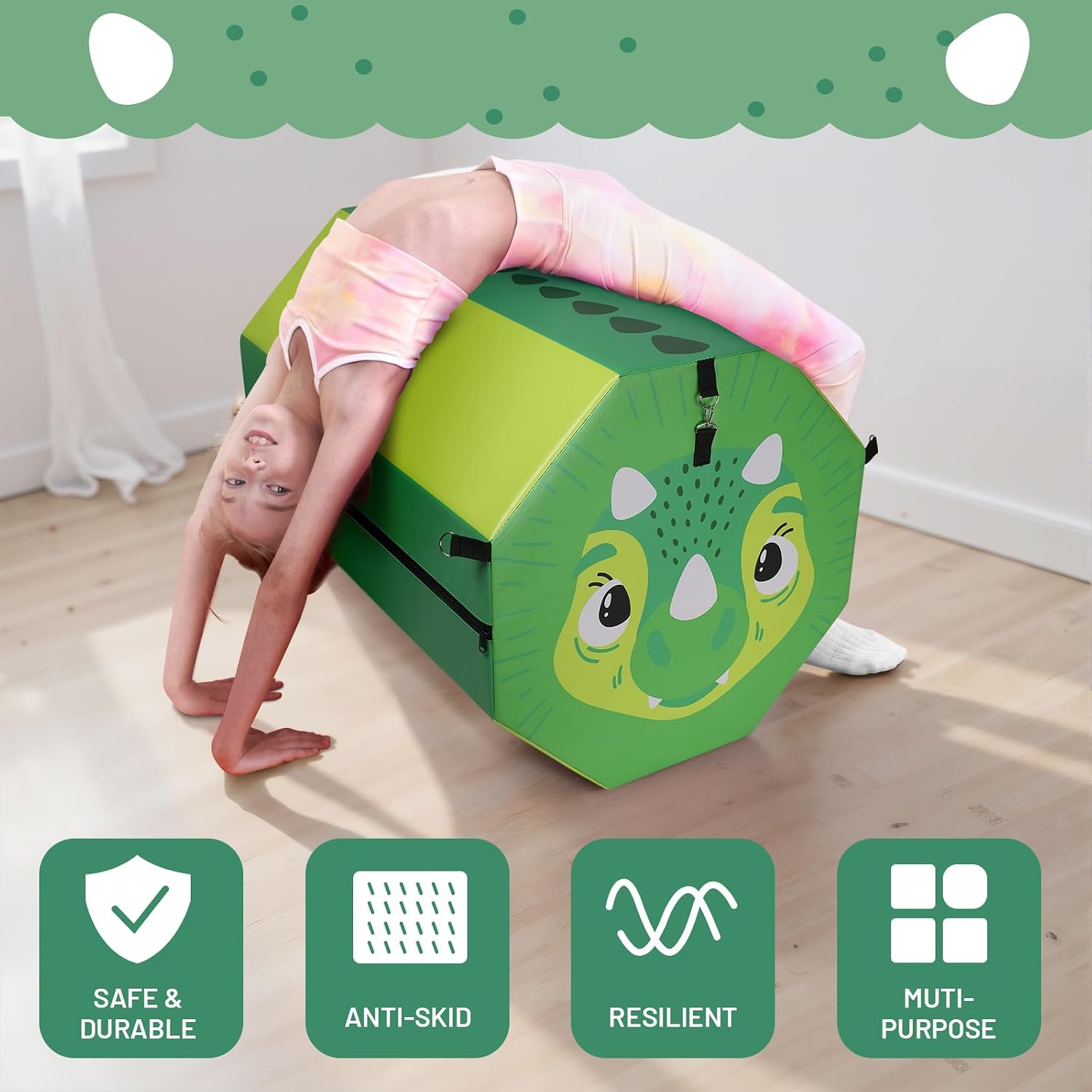 Kangaroo Hoppers Gymnastics Octagon Tumble Mat 24"x26" / 19"x23" with Carrying Handles, Somersault Backbend Tumbling Trainer for Home Gym Exercise