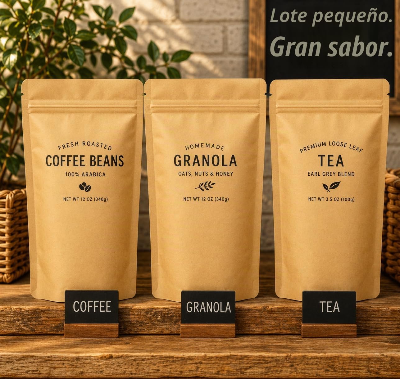 Evergreen Goods Bolsas Reutilizables de Kraft Marrón Grado Alimenticio (180 x 300 x 50 mm) Forradas de Papel, Bolsas con Cremallera | Bolsas de Embalaje para Café en Grano y Aperitivos | 100 Bolsas
