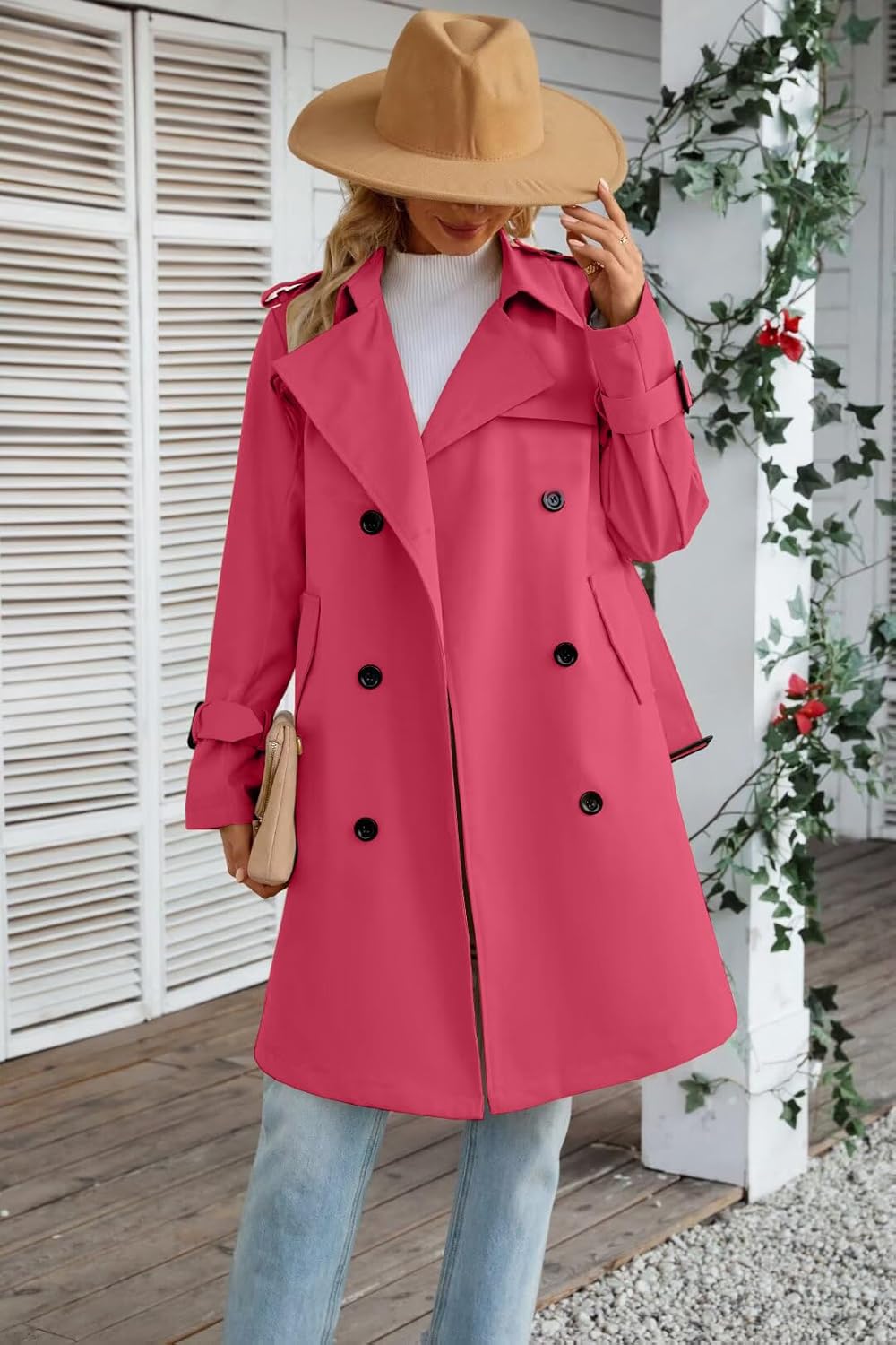 Joe Wenko Women's Waterproof Trench Coat Double Breasted Lapel Rain Coats for Women With Belt