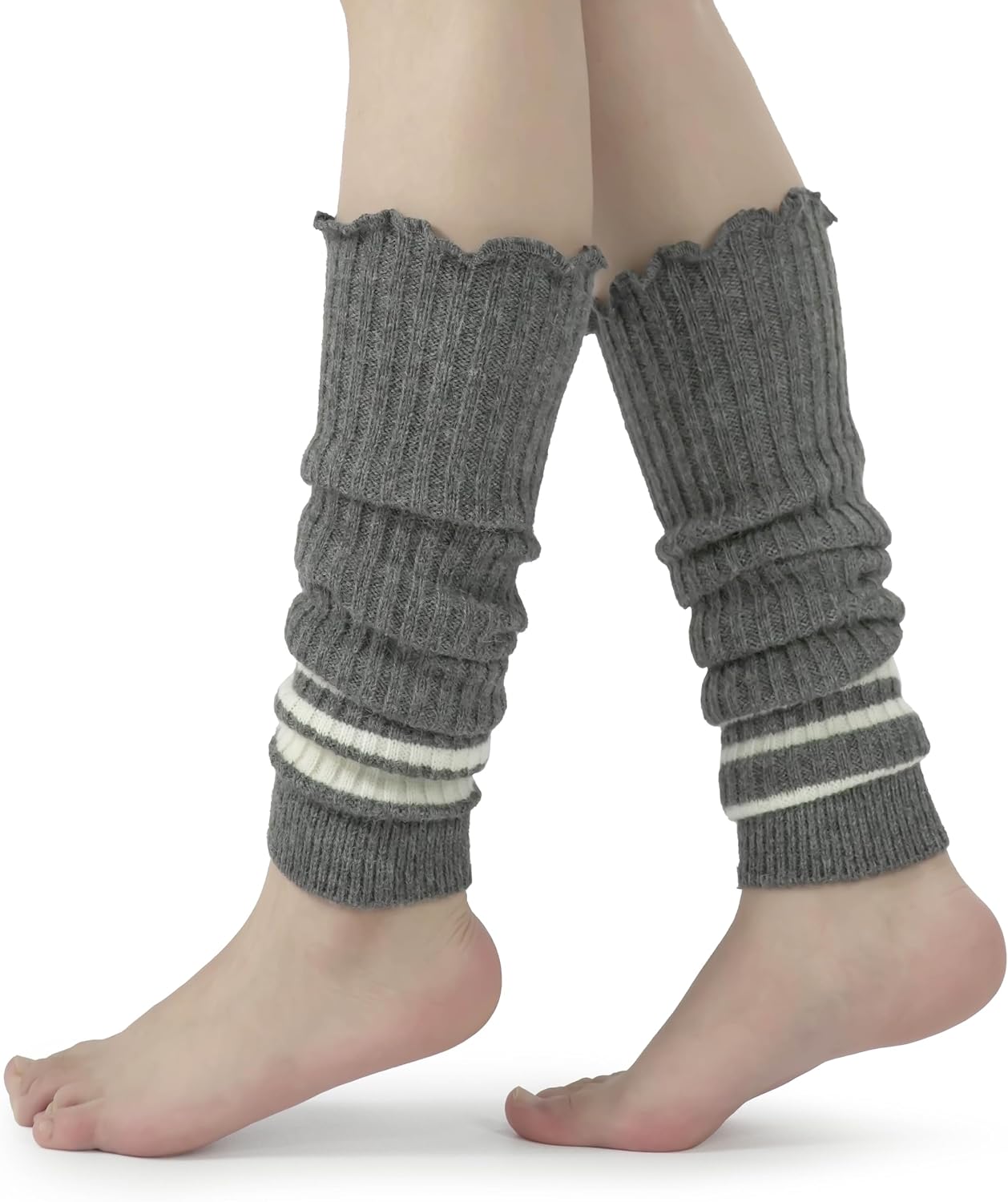 BomKinta Women Leg Warmers with Holes Retro Ruffle Leg Sleeves Soft Knee High Footless Socks