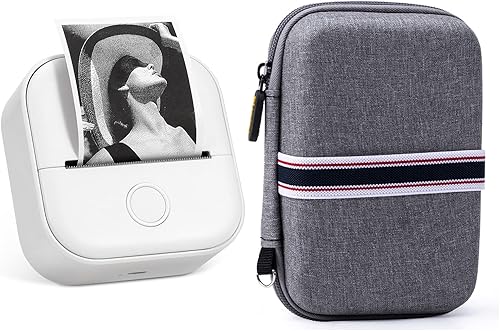 Memoking Impresora de pegatinas - Mini impresora térmica, máquina para hacer etiquetas T02, impresora portátil de bolsillo Bluetooth y funda, color