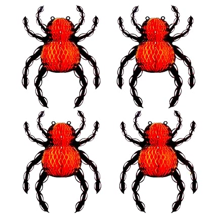 PartySanthe Halloween Spider Party 3D Paper Hanging Ornament Scary Ghost Halloween Decoration Halloween Paper Lantern Decoration 4 x Halloween Spiders Hanging Paper Spiders Pack of 4pcs