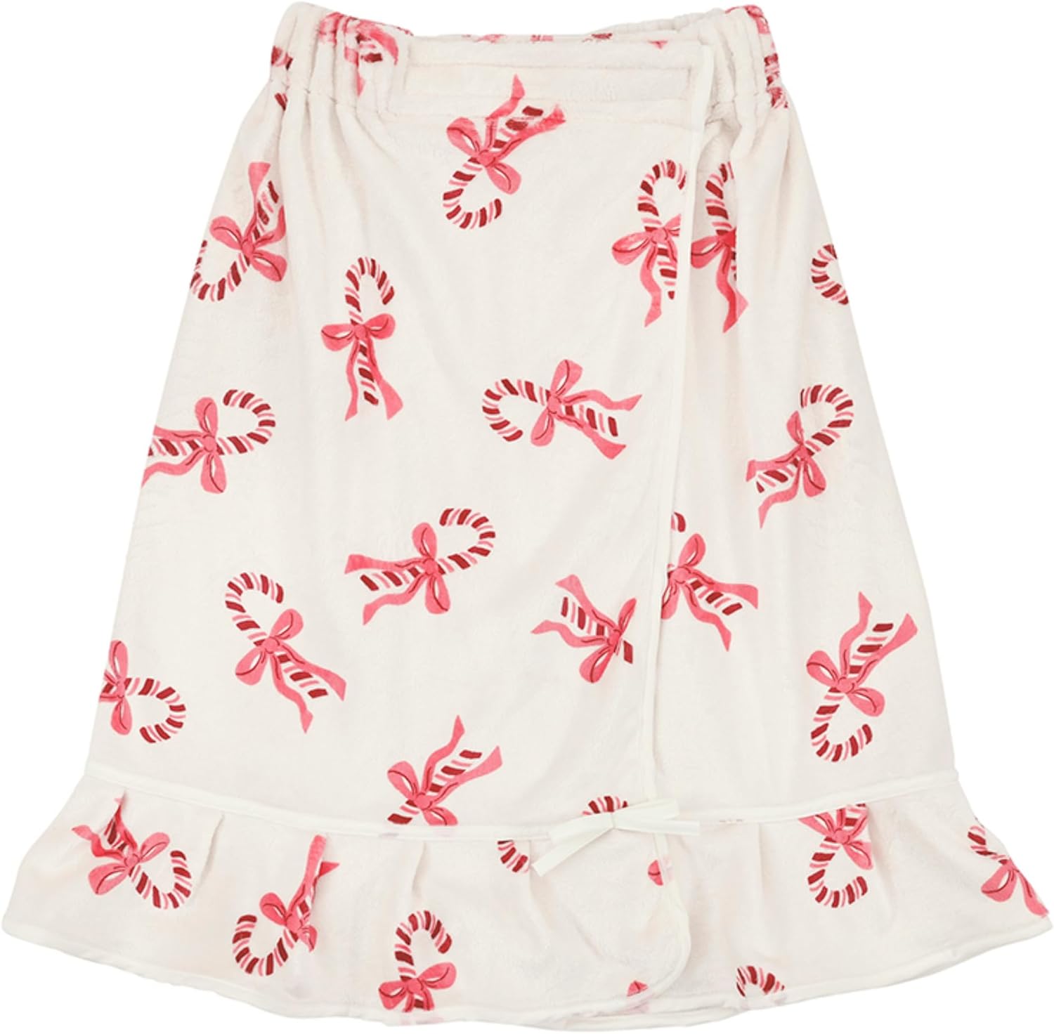 Bella Sleep + Spa Ultra Soft Plush Luxury Spa Shower Bath Towel Wrap with Adjustable Closure, One Size, Christmas Candy Canes