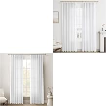 Joywell Semi Sheer Linen Curtains 108 Inches Long, Pinch Pleat Back Tab Hook Belt Clip Rings, Thermal Insulated Drapes for Bedroom Living Room